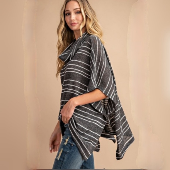 Glam Girl Fashion Sweaters - NWT Oversized Striped Turtleneck Poncho